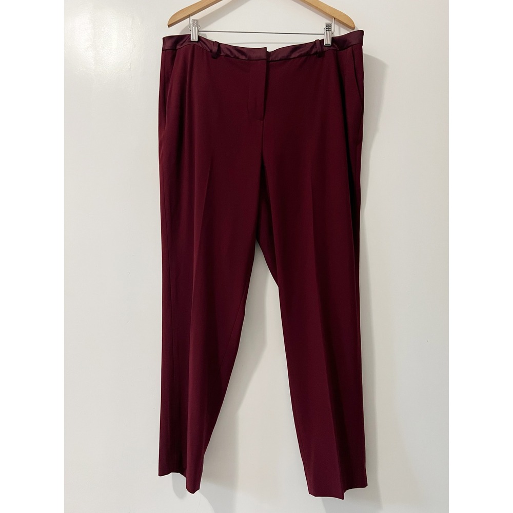 Sejour Womens 16W Burgundy Satin‎ Trim Tapered Leg Dress Pants NWT Plus Size